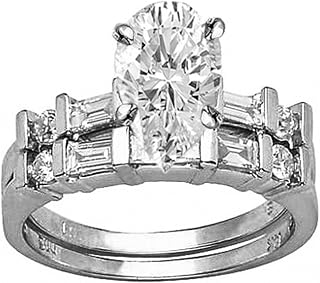 1.75 Ctw Pear Cut Channel Set Baguette And Round 14K White Gold Diamond Wedding Set (H-I Color SI2-I1 Clarity 1 Ct Center)