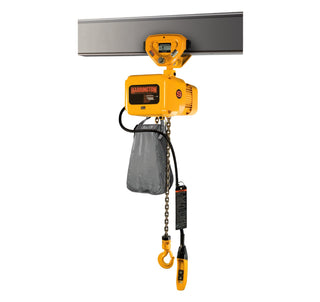 NERP010S-20 NER Electric Chain Hoist w/Push Trolley - 20' Lift by HARRINGTON – 20"L x 38"W x 28"H, Die-Cast Aluminum Body, Yellow, Model NERP010S-20-230V
