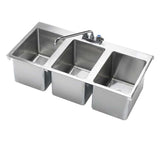 Heavy-Duty Triple Compartment Drop-in Hand Sink with Center Deck-Mount Gooseneck Swing Spout Faucet for Commercial Restaurant Kitchen | 36"W x 18"D x 10"H Overall by Krowne –