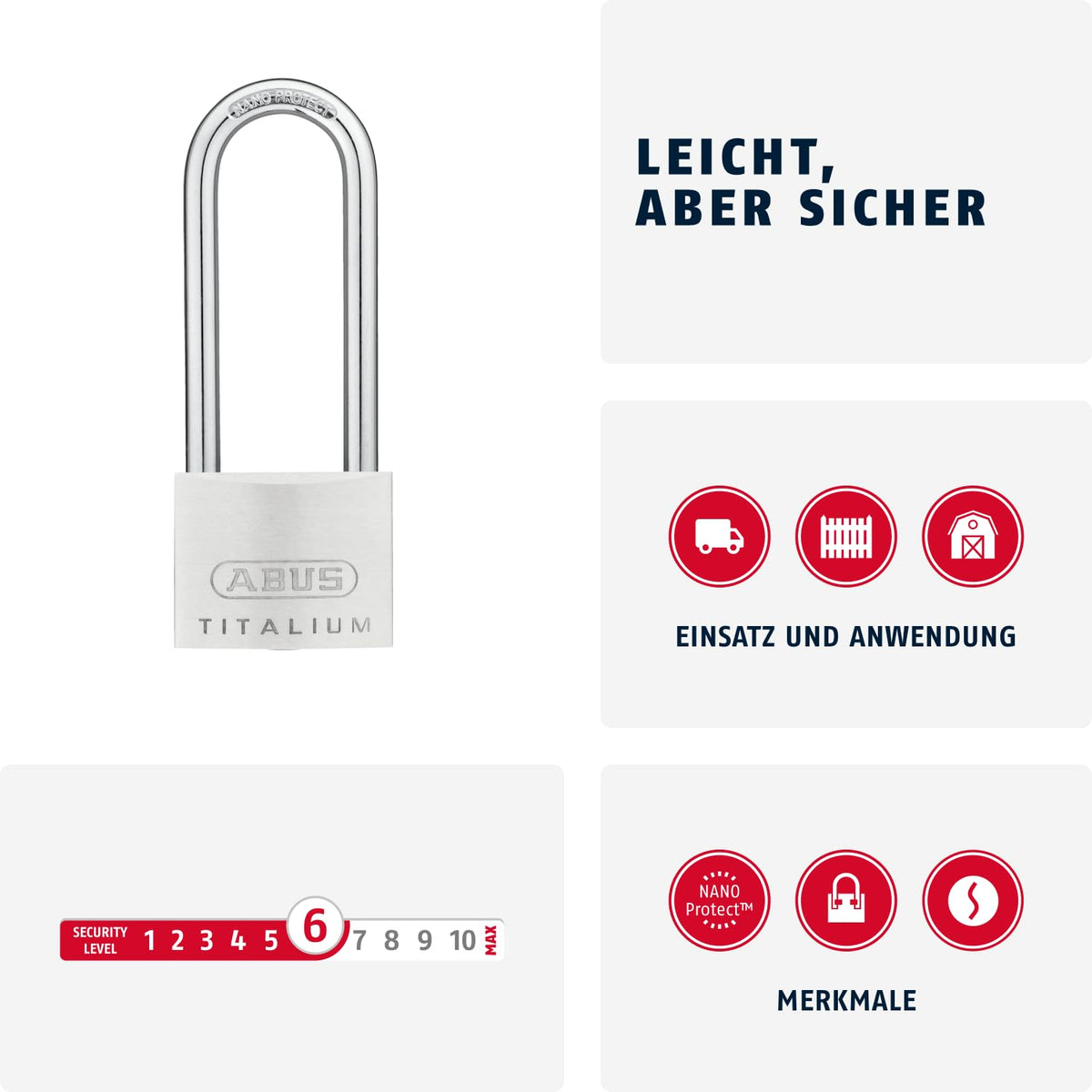 ABUS 1 / Gray / 50 mm lock body, high shackle Keyed Padlocks