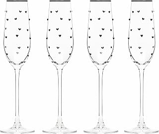 10 Strawberry Street Charming Heart Glassware, Flute, Set of 4