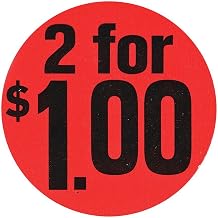 Price Labels 2 for $1.00 Labels Large Red Black Imprint - 1 1/2 Dia 1000 Per Roll