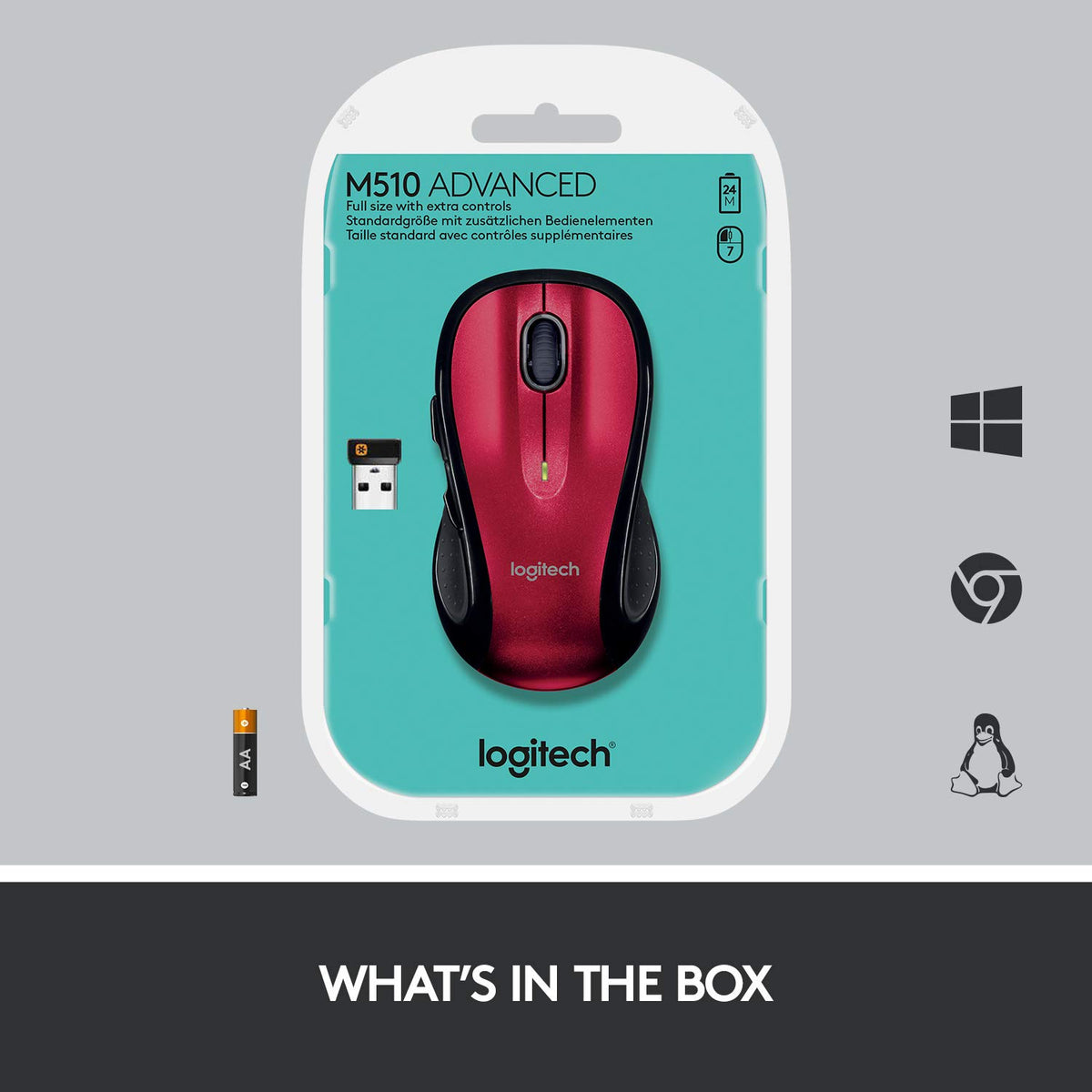 M510 Wireless Computer Mouse by Logitech – Rubber, Red, Model 910-004554