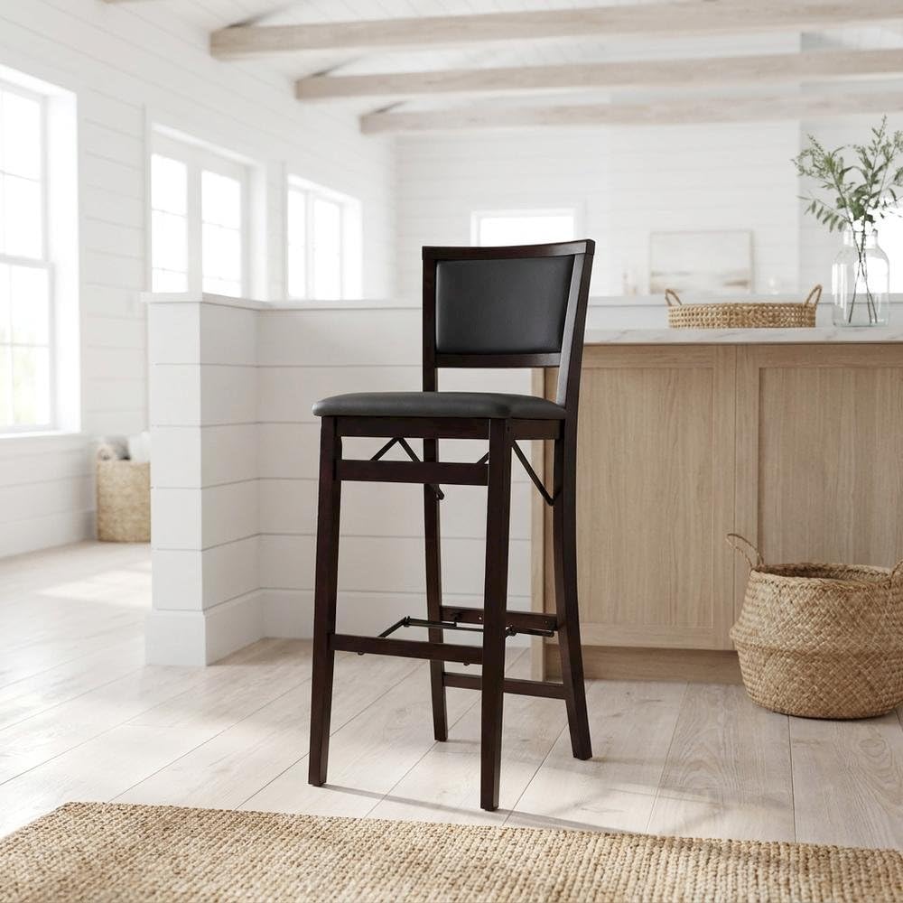 Brown Triena 30-in Pad Back Folding Bar Stool by Furnifact – Plywood, Rubberwood, Pvc, Ca Foam, Rubberwood,MDF, Brown