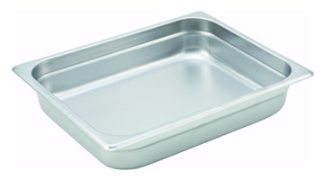 5.2 qt Half Size Stainless Steel Steam Table Pan by Winco – 2.5" Deep, 5.2 quarts, Stainless Steel, Model SPJH-202