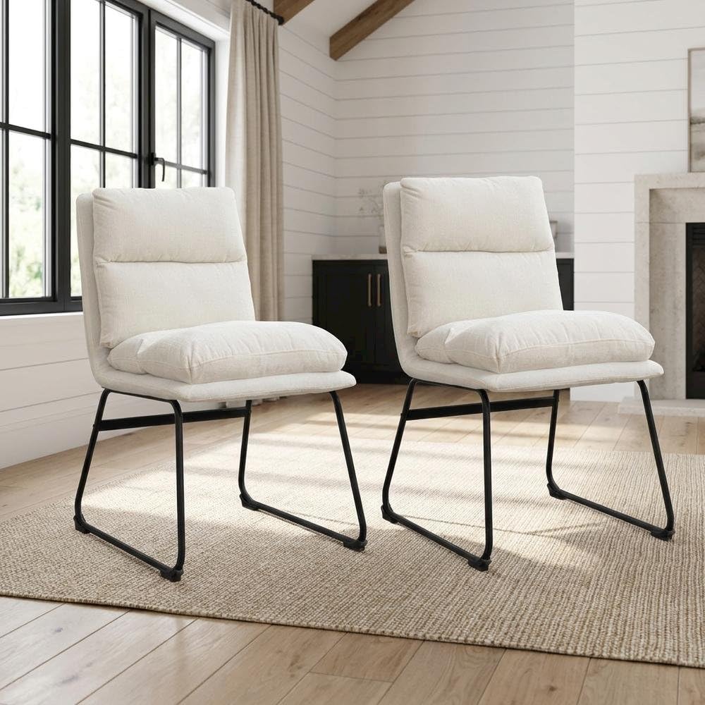 Faux Leather Upholstered Dining Chairs Set of by Furnifact – Metal, Vanilla, Pack of 2