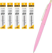 BIC Japan CLG05-BBKRF5 Ballpoint Pen, Click Gold, 0.5, Oil-Based, Black, Smooth, Baby Pink Axis, Refill, Set of 5