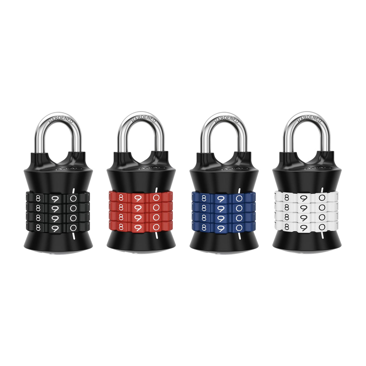 Resettable Combination Padlock by Master Lock – 4 Pack, Metal, Black, Blue, Red, White, Pack of 4, Model 1535EC4