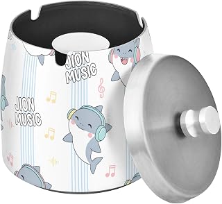 Cute Shark Music Note Splash Ashtray with Lid, Outdoor Ashtrays for Patio