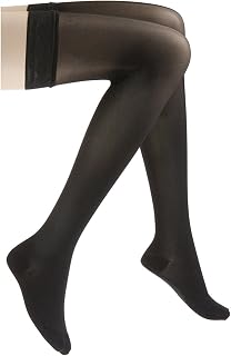 JOBST UltraSheer Thigh High with Lace Silicone Top Band, 15-20 mmHg Compression Stockings, Closed Toe, Medium, Classic Black