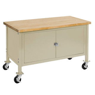 Mobile Workbench with Security Cabinet by Global Industrial – 30"L x 72"W x 36"H, Steel, Tan, Model 249218TN