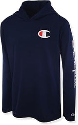 Champion Boys Long Sleeve Hooded Tee Shirt Lightweight Tech Fabric Athletic T-Shirt for Kids