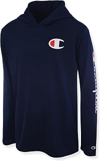 Champion Boys Long Sleeve Hooded Tee Shirt Lightweight Tech Fabric Athletic T-Shirt for Kids