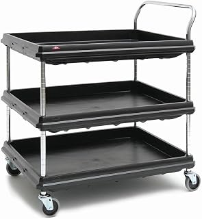 Metro Deep Ledge Series Polymer Utility Cart with 4 Swivel Casters, 3 Shelves, 400 lb. Total Capacity, 41" Height, x 27" Width x 38-3/4" Length, Black