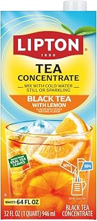 Lipton Black Tea with Lemon Flavored Tea Concentrate 32 fl oz - Makes 64 fl oz Prepared Iced Tea - Kosher Certified - Perfect for Mixing with Cold or Sparkling Water