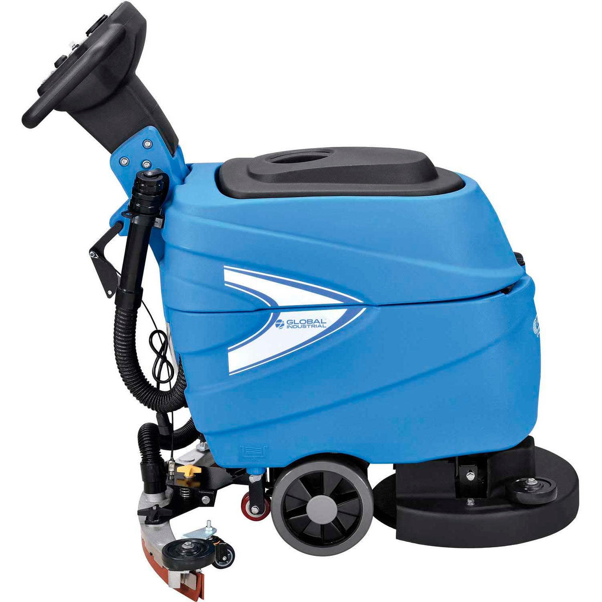 Automatic Floor Scrubber with 17" Cleaning Path by Global Industrial – 19"W x 43"H, 9.2 gallons, Plastic, Blue, Model 641411