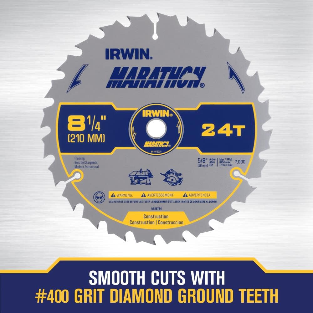 IRWIN 8-1/4" 24T / Marathon / Silver Circular Saw Blades