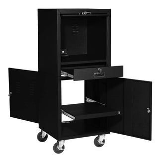 Mobile Security Computer Cabinet by Global Industrial – 24.5"W x 22.5"D x 60.38"H, Alloy Steel, Black, Model 706669BK