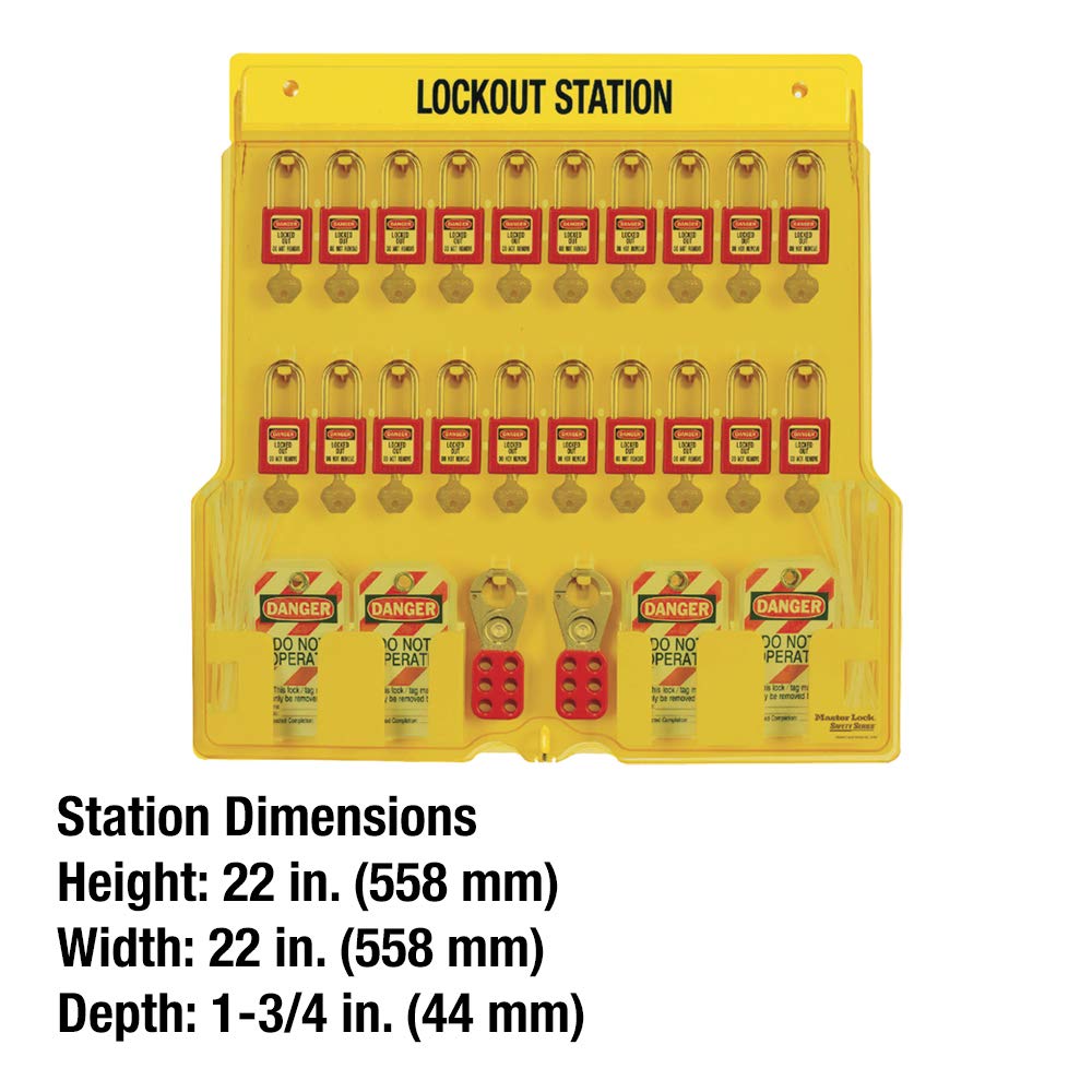 Lockout Tagout Padlock Station by Master Lock – Includes 20 Zenex Padlocks, Polycarbonate, Yellow, Model 1484BP410