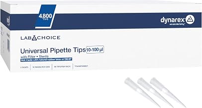 Dynarex LabChoice Universal Pipette Tips - Filter Pipette Tips, 10-100 µl, Sterilizable, Clear - 96 Tips/Rack, 10 Racks/Box, 5 Boxes/Case, 4800 Count