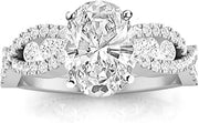 2.53 Ctw 14K White Gold Designer Twisting Eternity Channel Set Four Prong Oval Cut GIA Certified Diamond Engagement Ring (2.03 Ct D Color SI1 Clarity Center Stone)