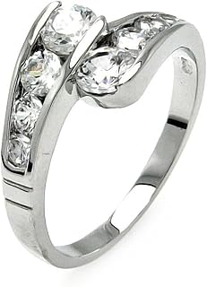 Clear Channel Set Cubic Zirconia Graduated Overlap Ring Rhodium Plated Sterling Silver