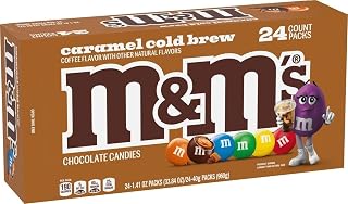 M&M's Caramel Cold Brew Chocolate Candy Bulk Box, 24 Ct, 33.82 Oz | Everyday snacking, candy packs, bulk candy, caramel cold brew chocolate candy, milk chocolate candies, ice cream toppings