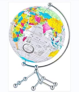 Globe, Transparent Acrylic 12" High Desktop 360 Degree Rotating Globe with Metal Tripod Clear Text Marking