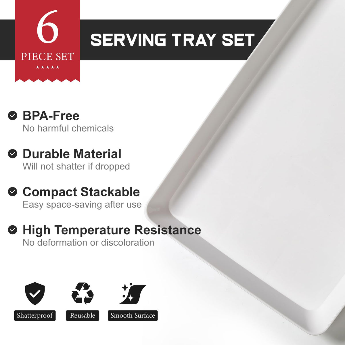 VITEVER Serving Trays, 6 Pack 16 x 11 Inch, White