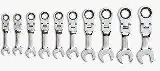 10 Pc 72T Stubby Flex Ratcheting Combination mm Wrench Set by GEARWRENCH – Alloy Steel, Solid Black, Model 9550