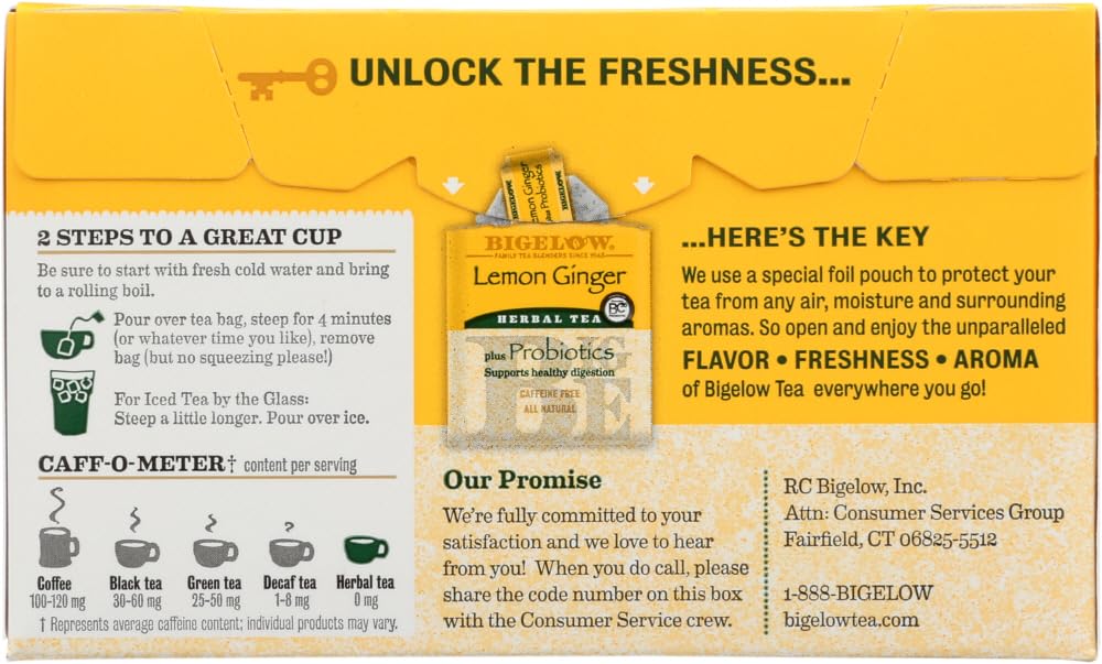 Lemon Ginger 18 Bags (Pack of 12) by Bigelow Tea – 18 Count (Pack of 12), Pack of 12, Model 01409036
