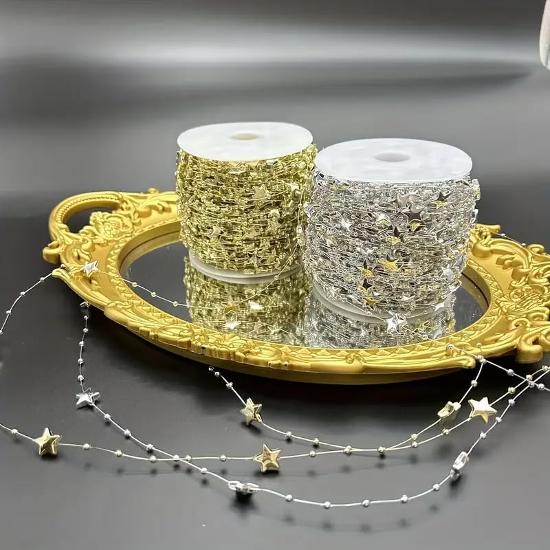 5M Decorative Star Beads Chain Christmas Tree Wreath Garland Wedding Party DIY Glitter Bead String New Year Home Decorations（Gold） by Generic – Plastic, Gold, Model WHYJ-ZCL111
