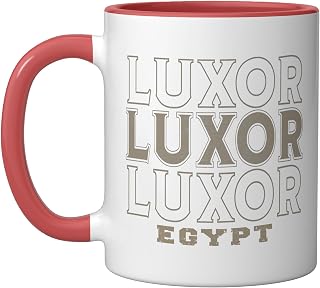 Vintage Luxor Egypt Ceramic Mug, Red/White, 11oz