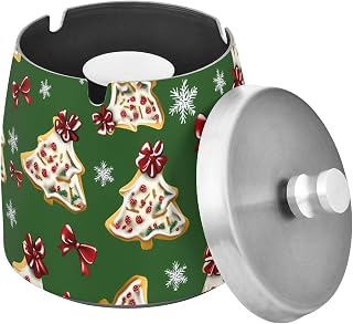 Christmas Cookies Bow Splash Ashtray with Lid, Outdoor Ashtrays for Patio