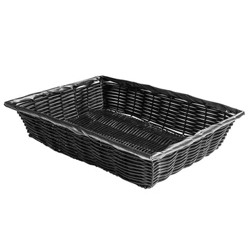 Basket, 14" x 10" x 3", Rectangular, Hand-Woven, Polypropylene Cord, Black, 6 Each per case by Tablecraft – 14.00x10.00x7.25, Polypropylene, Black, Pack of 6, Model 2488