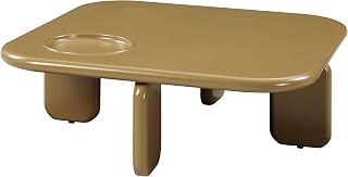 35" Sturdy MDF Coffee Table, Round Coffee Table with Polished high Gloss top, Mesa De Centro para Sala with Thickened Tabletop for Modern Home Interior Spaces, Yellow Brown