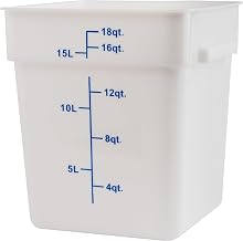 Winco 18 qt White Square Plastic Storage Container | Dishwasher safe, BPA-free, Built-in handles, Graduation markings, Great for Ingredient Storage and Walk-in Coolers