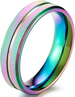 Mens Womens 6mm Stainless Steel Channel Set White Matte Finish Wedding Engagement Band Rose Gold Ring