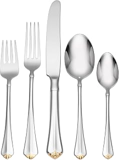 Oneida Golden Juilliard 5 Piece Fine Flatware Set, 18/10 Stainless, Service for 1,Silver