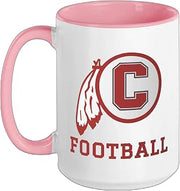 Carlisle High School Blue Aces Football Ceramic Mug, Pink/White, 15oz