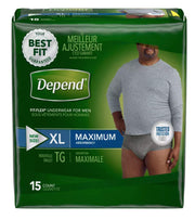 Depends Men Fitflex Max Extra Large Underwear – X Large, Cotton, Grey, Pack of 15