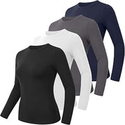 4 Pack Womens Long Sleeve Shirts Slim Fit Basic Tees Workout Tops