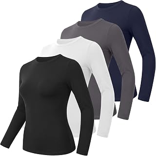 4 Pack Womens Long Sleeve Shirts Slim Fit Basic Tees Workout Tops