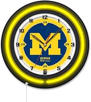 Holland Bar Stool Clk19BKMichUn NCAA 19 in. Dia. University of Michigan Double Neon Wall Clock Black