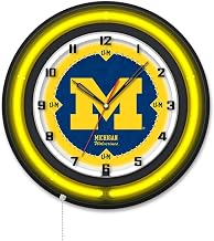 Holland Bar Stool Clk19BKMichUn NCAA 19 in. Dia. University of Michigan Double Neon Wall Clock Black