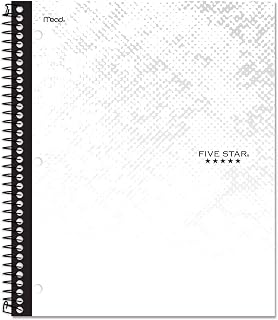 Five Star Spiral Notebook, 1 Subject, 100 Sheets, College Ruled, Graphics, Bitmap White