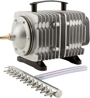 Eco Air7 Commercial Air Pump 7 - 200 Watt Single Outlet, With 12 Valve Manifold For Aquarium, Fish Tank, Fountain, Pond & Hydroponics, 3566 GPH, Silver