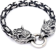7-9 inch Mens Stainless Steel Black Silver King Chain Norse Viking Fenrir Wolf Head Byzantine Bracelets Link Chain Accessories | Personalized Gift ID, Chain or Cuff Bracelet for Men or Woman