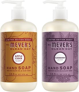 Mrs. MEYER'S Liquid Hand Soap, 1 Apple Cider Scent & 1 Elderberry Scent, 12.5 FL OZ Each (Variety Pack)