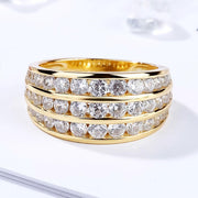 Women's Ring with Channel-Set 3-Layer Half-Circle CZ for Wedding by Generic – 9, Brass, Gold Color, Model Q230_9